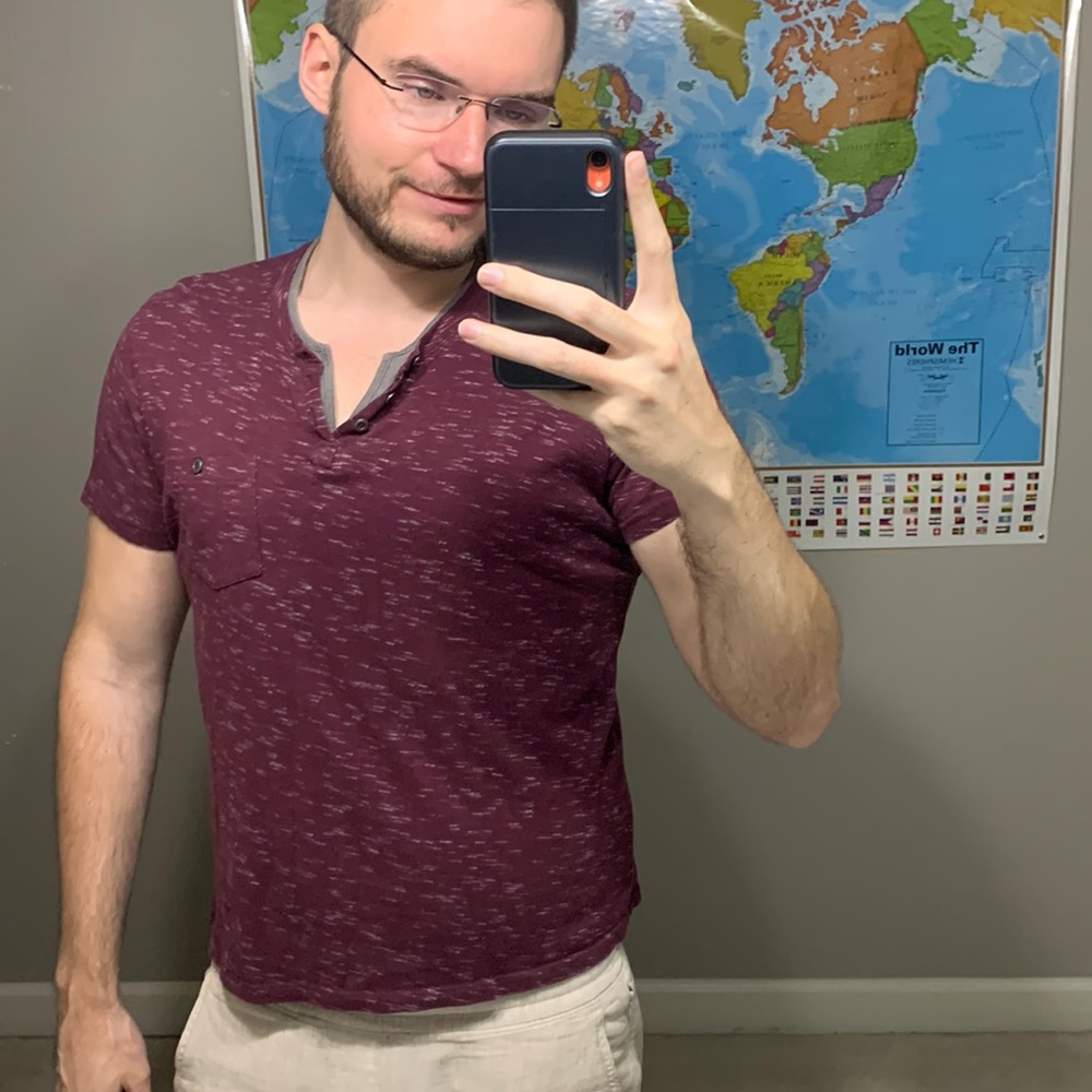Soft Dark Maroon Casual V-Neck Shirt (Large)